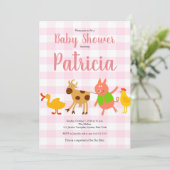 ギンガムの家畜の女の赤ちゃんのシャワーの招待状 招待状 (スタンド正面)