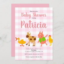 ギンガムの家畜の女の赤ちゃんのシャワーの招待状