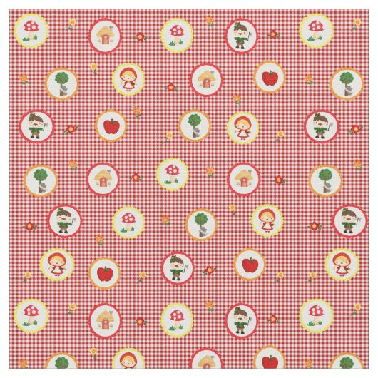 ギンガムの小さな赤い乗り赤と白フード ファブリック (クローズアップ)