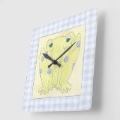 ギンガムの布のカエルのトリオ スクエア壁時計 (傾斜)