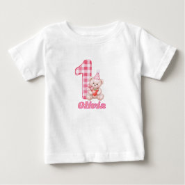 ギンガムの笑顔とテディベアのハグ! ベビーTシャツ