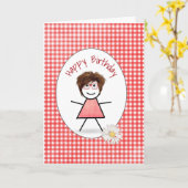 ギンガムの誕生日スティックガール カード (黄色い花)