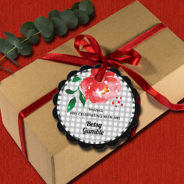 ギンガムの赤いバラのウェディングシャワー フェイバータグ