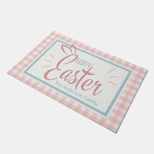 ギンガムアンドバニー耳ハッピーイースター パーソナライズされた ドアマット (アングル)