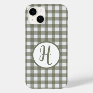 ギンガムイニシャルモノグラムサークルセージグリーンチェック Case-Mate iPhone 14ケース