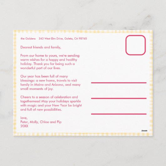 ギンガムウェーブピンクイエロークリスマスカスタムの写真3 シーズンポストカード (裏面)