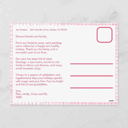 ギンガムウェーブピンクカスタムのクリスマス写真3 シーズンポストカード (裏面)