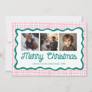 ギンガムウェーブピンク緑のクリスマスカスタム3 Photo シーズンカード