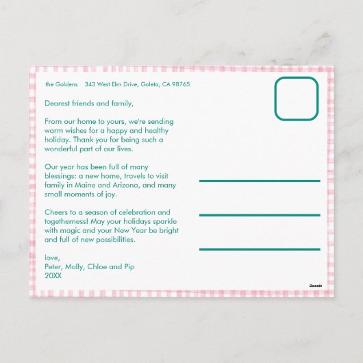 ギンガムウェーブピンク緑のクリスマスカスタム3 Photo シーズンポストカード (裏面)