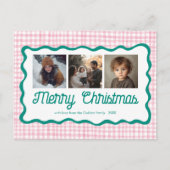 ギンガムウェーブピンク緑のクリスマスカスタム3 Photo シーズンポストカード (正面)