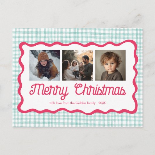ギンガムウェーブピンク緑のクリスマスカスタム3 Photo シーズンポストカード (正面)