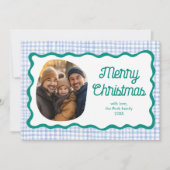 ギンガムウェーブブルーグリーンカスタムクリスマス3 Photo シーズンカード (正面)