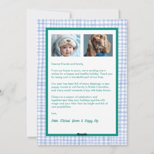 ギンガムウェーブブルーグリーンカスタムクリスマス3 Photo シーズンカード (裏面)