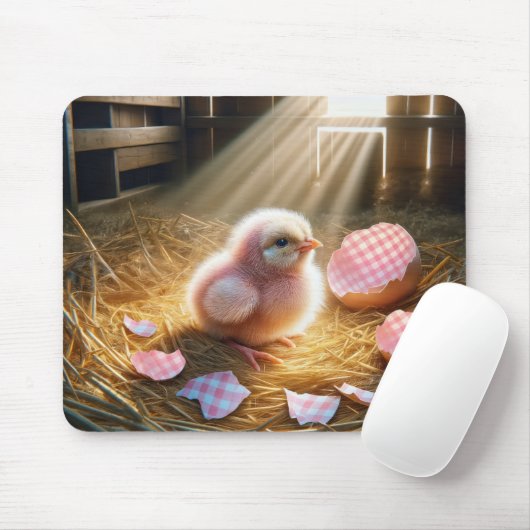 ギンガムエッグシェルを持つピンクの雛 マウスパッド (マウス)