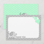 ギンガムエレファントミントグリーンベビーサンキュー サンキューカード (正面/裏面)