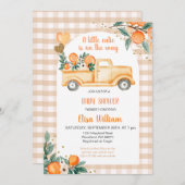 ギンガムオレンジシトラスリトルかわいこちゃんベビーシャワー 招待状 (正面/裏面)