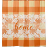 ギンガムオレンジ柄ホワイトレースホームスクリプトsho シャワーカーテン (正面)