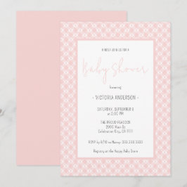 ギンガムキュートパステルピンクの女の子ベビーシャワー 招待状