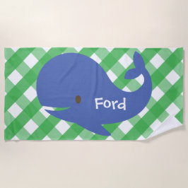 ギンガムクジラパーソナライズされたビーチタオル ビーチタオル