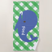 ギンガムクジラパーソナライズされたビーチタオル ビーチタオル (正面)