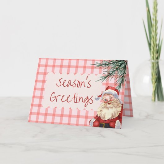 ギンガムクリスマスカードとヴィンテージサンタグリーティング シーズンカード (正面)