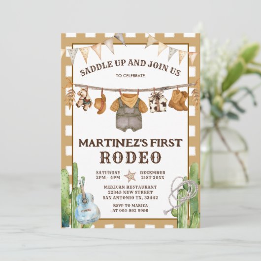 ギンガムクローセラインマイファーストロデオカウボーイ誕生日 招待状 (スタンド正面)