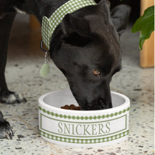 ギンガムグリーンのパーソナライズされた格子名称 ボウル