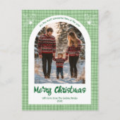 ギンガムグリーンカスタムクリスマスArch 3写真 シーズンポストカード (正面)
