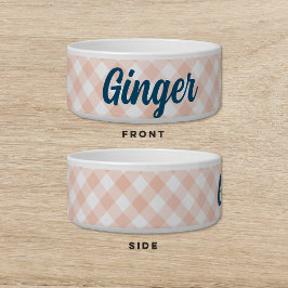 ギンガムグリーンピンクドッグキャットペットボウル ボウル