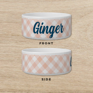 ギンガムグリーンピンクドッグキャットペットボウル ボウル