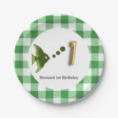 ギンガムグリーンフィッシュ&バルーン1st誕生日 ペーパープレート (正面)