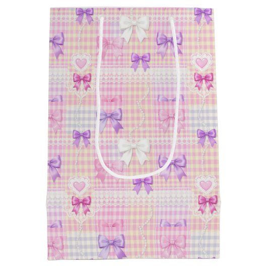 ギンガムコケット弓ベビーシャワーガールズ誕生日 ミディアムペーパーバッグ (裏面)