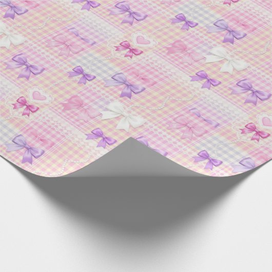 ギンガムコケット弓ベビーシャワーガールズ誕生日 ラッピングペーパー (角)