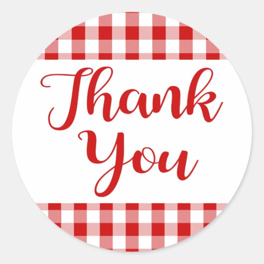ギンガムサンキュ赤と白ーチェックプレイド ラウンドシール (正面)
