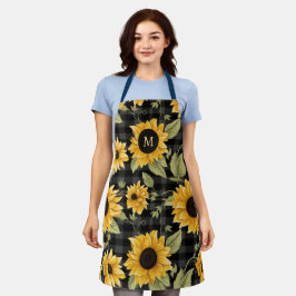 ギンガムサンフラワーパターン エプロン