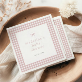 ギンガムシンプルボーダスティピンクガールズベビーシャワー スタンダードカクテルナプキン