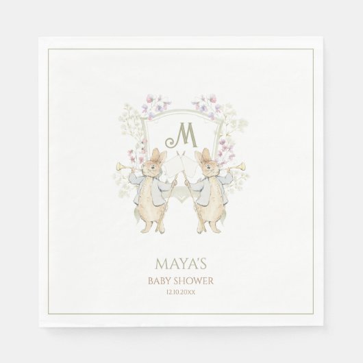 ギンガムジェンダーPeter the Rabbit Twins赤ちゃんシャワー スタンダードランチョンナプキン (正面)