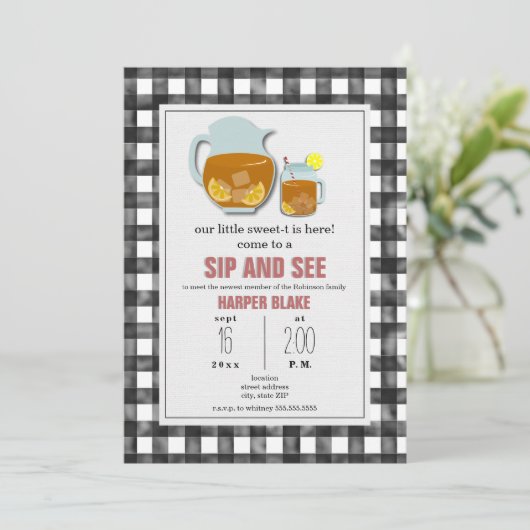ギンガムスイートティーシップ&シーベビー招待状 招待状 (スタンド正面)