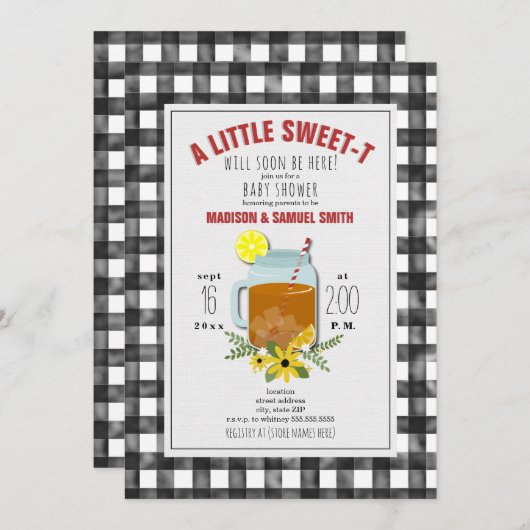 ギンガムスイートティーフローラベビーシャワー招待状 招待状 (正面/裏面)