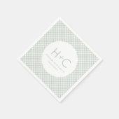 ギンガムセージ緑のイニシャル結婚のリハーサル スタンダードカクテルナプキン (角)