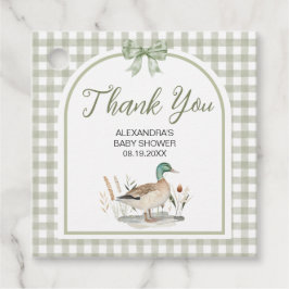 ギンガムセージ緑マラードアヒル赤ちゃんシャワー フェイバータグ