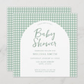 ギンガムセージ緑市松模様にのプライドベビーシャワー 招待状 (正面/裏面)