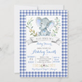 ギンガムゾウのベビーシャワーの招待状 招待状 (正面)