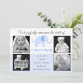 ギンガムゾウ男の赤ちゃん写真誕生のお知らせ 案内状 (スタンド正面)