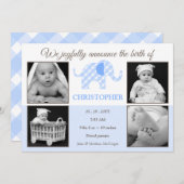 ギンガムゾウ男の赤ちゃん写真誕生のお知らせ 案内状 (正面/裏面)