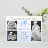 ギンガムゾウ男の赤ちゃん写真誕生のお知らせ 案内状 (スタンド正面)