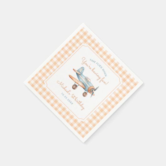 ギンガムタイムフライファースト誕生日 スタンダードカクテルナプキン (角)