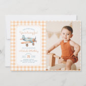 ギンガムタイムフライ機初誕生日写真 招待状 (正面)