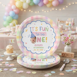 ギンガムチェックで1歳の誕生日をお祝い ペーパープレート