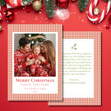 ギンガムチェックのあったかクリスマスカード – 写真入り